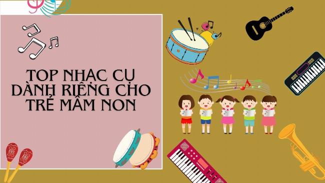 Nhóm trẻ em vui vẻ chơi các nhạc cụ gõ đơn giản như trống, maracas, xylophone, thể hiện khả năng cảm thụ và sáng tạo âm nhạc.