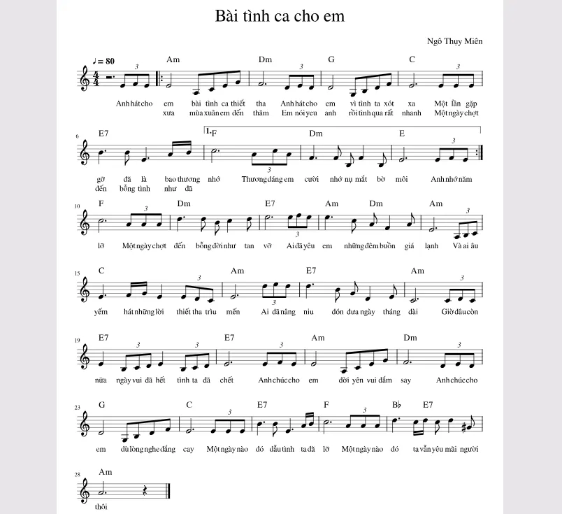 Lời bài hát Bài Tình Ca Cho Em