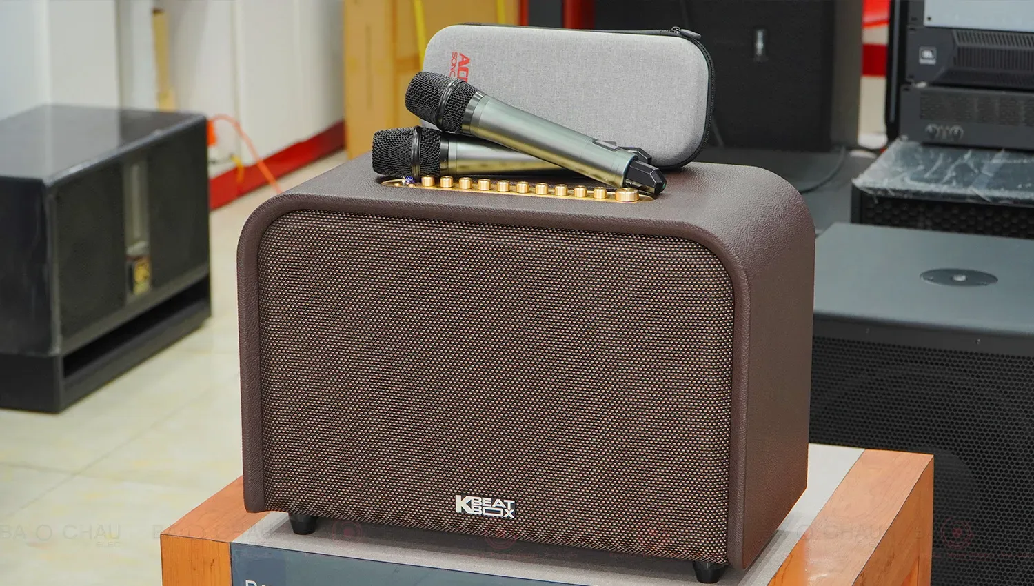 Cận cảnh loa Acnos Acoustic 3 với micro đi kèm