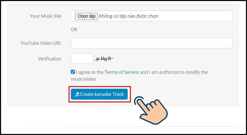 Chọn tệp để lấy file từ máy tính hoặc nhập link YouTube tại mục YouTube Video URL