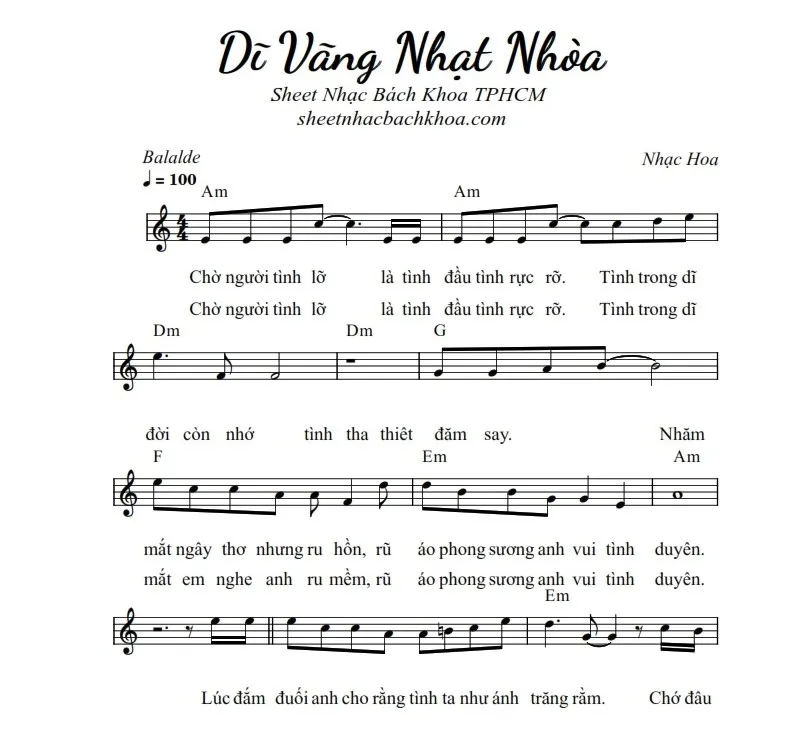 Lời bài hát Dĩ Vãng Nhạt Nhòa