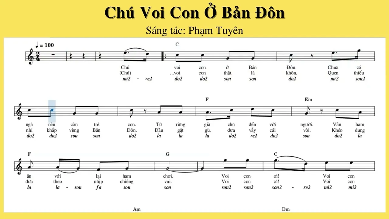 Hợp âm bài hát Chú Voi Con Ở Bản Đôn