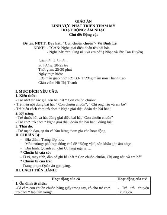 Giáo Án Dạy Hát "Con Chuồn Chuồn": Phát Triển Thẩm Mỹ Cho Trẻ Mầm Non