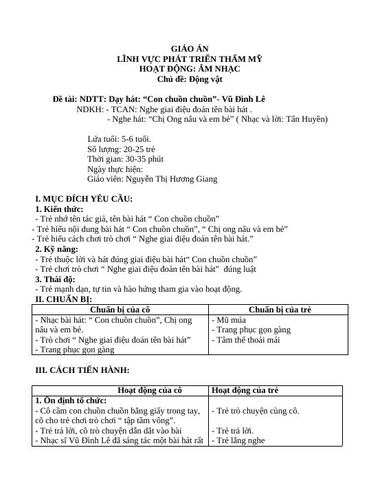 Giáo Án Dạy Hát "Con Chuồn Chuồn": Phát Triển Thẩm Mỹ Cho Trẻ Mầm Non