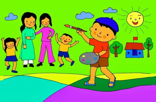 Trẻ em vẽ bác đưa thư trong bài hát mầm non chủ đề nghề nghiệp