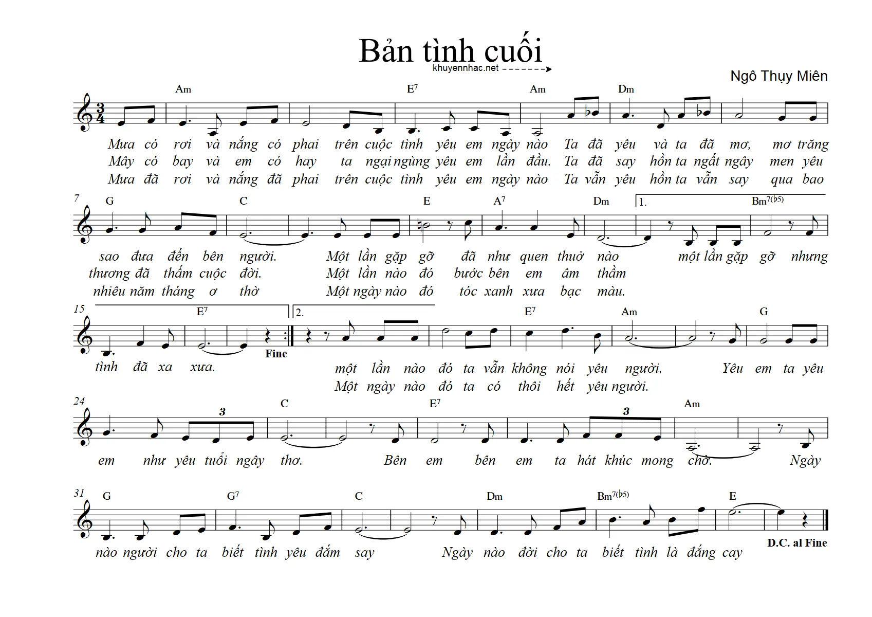 Hợp âm bài hát Bản Tình Ca Cuối