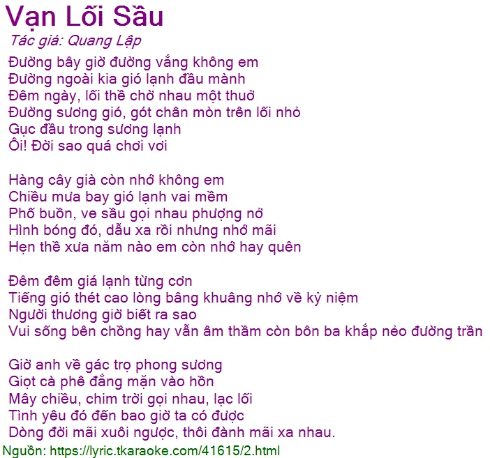 Lời bài hát Vạn Lối Sầu