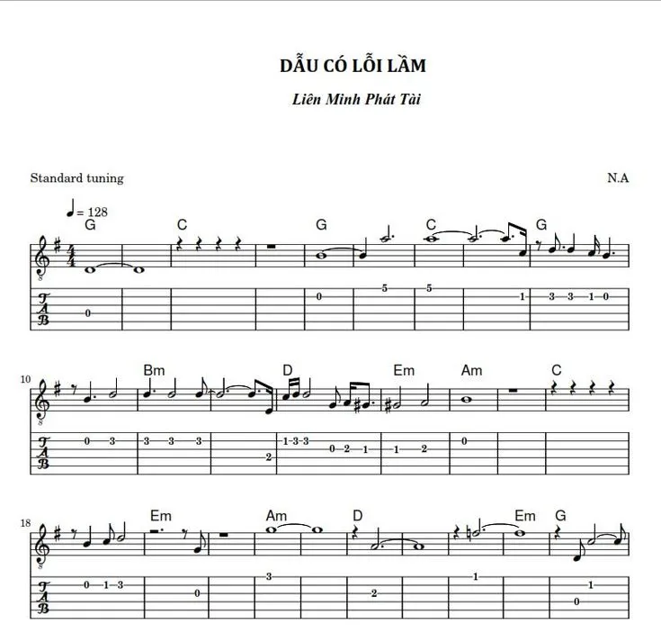 Hợp âm bài hát Dẫu Có Lỗi Lầm