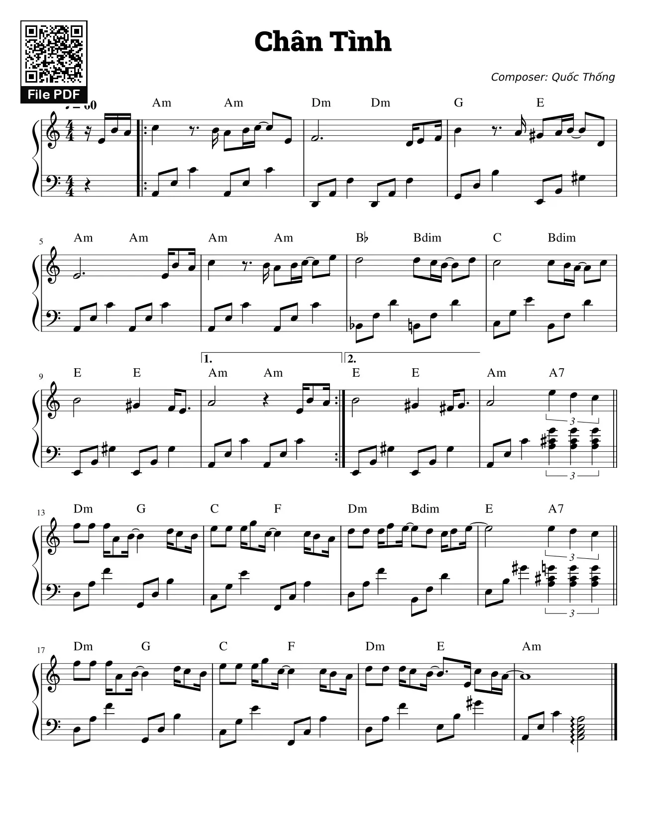 Hợp âm bài hát Chân Tình