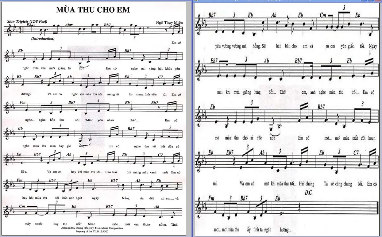 Hợp âm bài hát Mùa Thu Cho Em