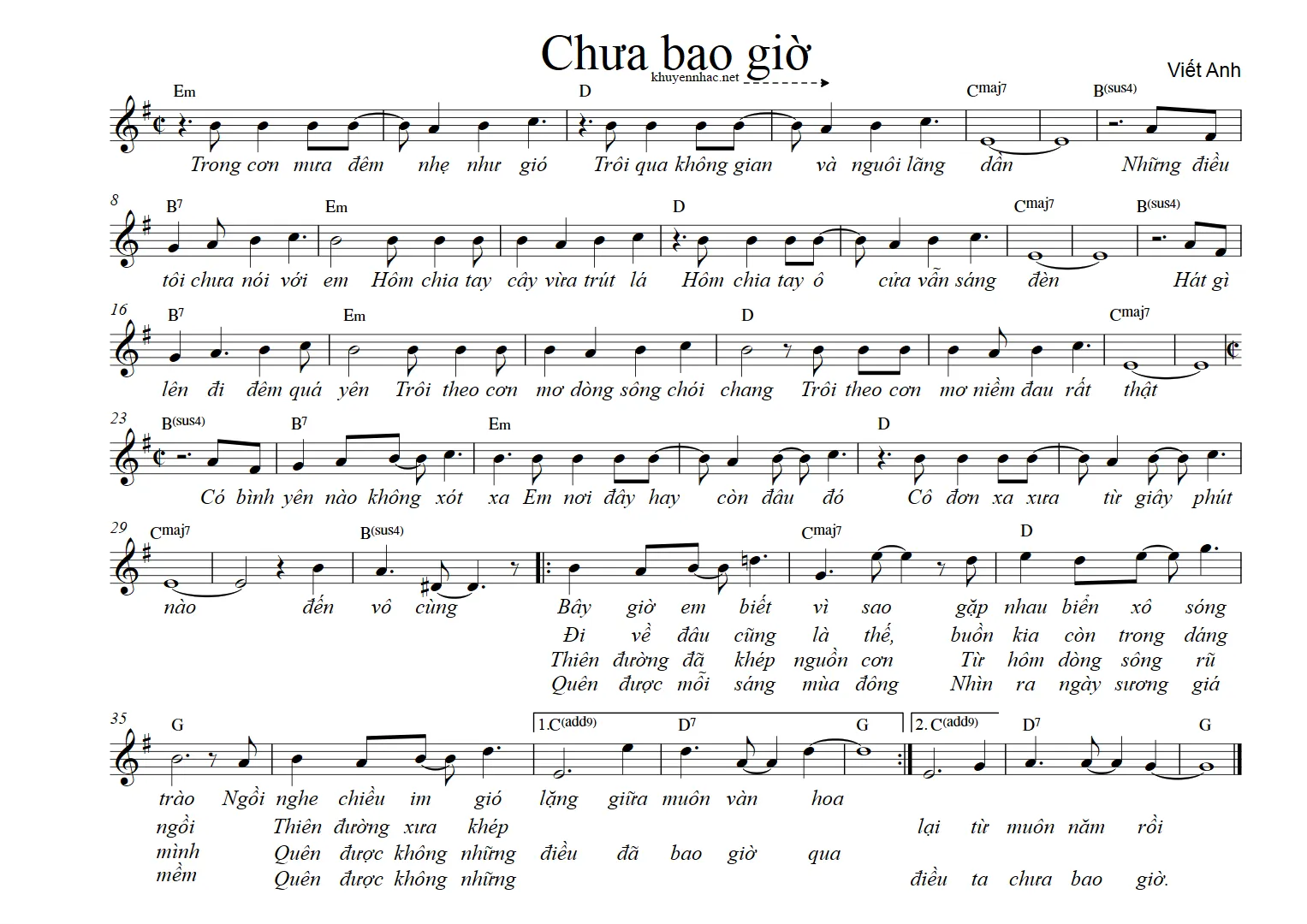 Lời bài hát Chưa Bao Giờ