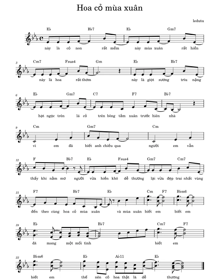 Hợp âm bài hát Hoa Cỏ Mùa Xuân cho guitar
