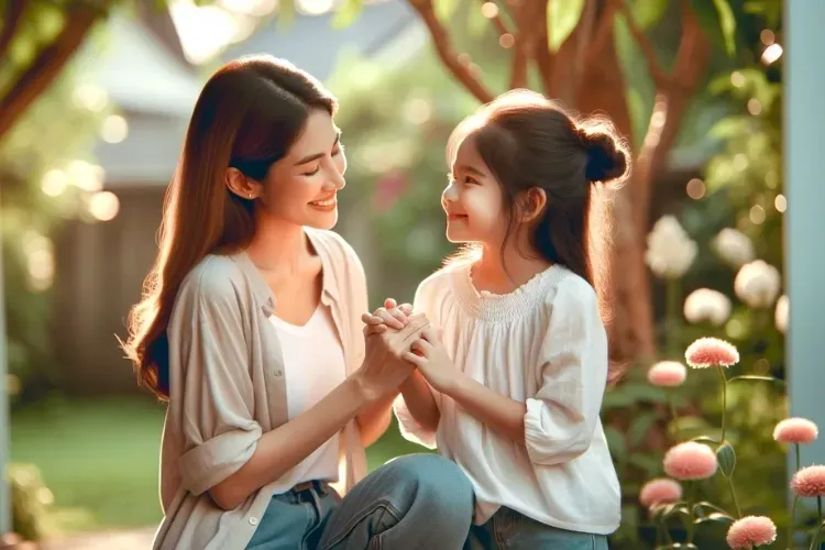 Người mẹ và con gái đang cười vui vẻ, thể hiện sự kết nối và tình yêu thương vô điều kiện