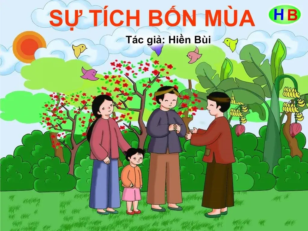 Vẽ minh họa chu kỳ truyện sự tích bốn mùa, biểu tượng cho sự vận hành thời gian và mối quan hệ giữa Mùa Xuân, Mùa Hè, Mùa Thu, Mùa Đông.