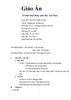 Giáo Án Dạy Hát "Trời Nắng Trời Mưa" Chi Tiết Cho Trẻ 3 Tuổi