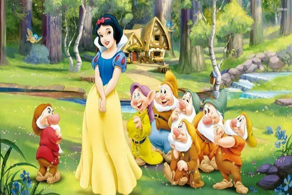 truyện cổ tích bạch tuyết bảy chú lùn minh họa cho phiên bản của anh em nhà Grimm.