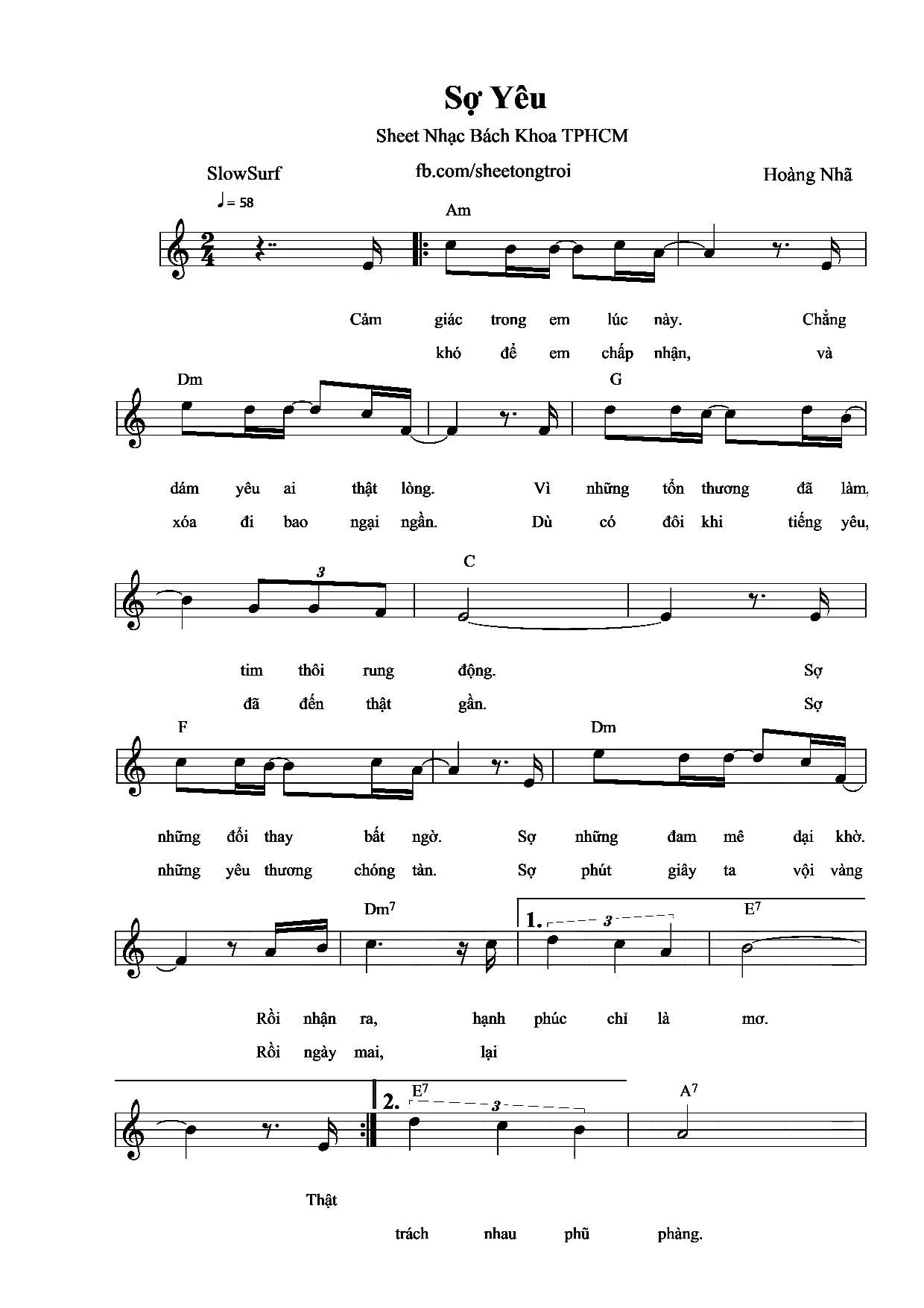 Hợp âm bài hát Sợ Yêu