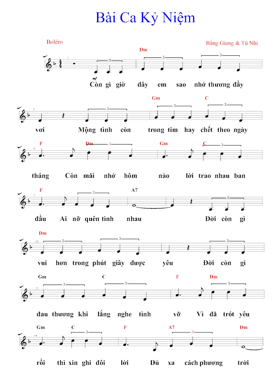 Hợp âm bài hát Bài Ca Kỷ Niệm