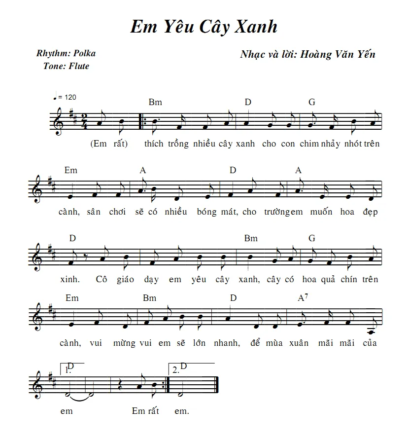 Lời bài hát Em Yêu Cây Xanh