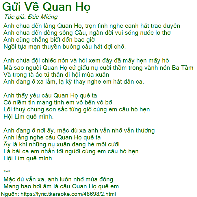 Gửi Về Quan Họ - Đức Miêng