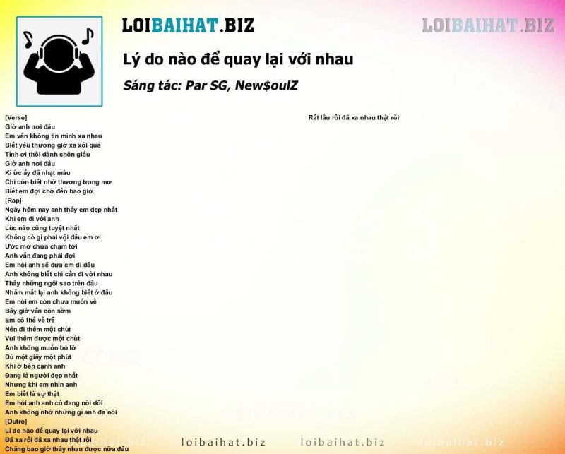 Lý Do Nào Để Quay Lại Với Nhau - Par SG