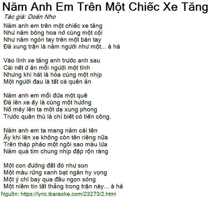 Năm anh em trên một chiếc xe tăng - Tốp Ca Nam NHQĐ