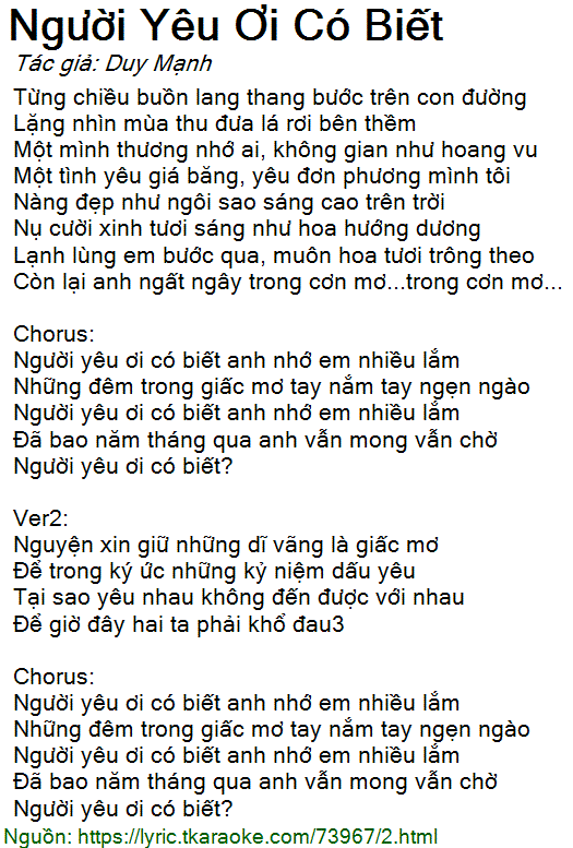 Người Yêu Ơi Có Biết - Duy Mạnh