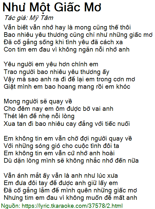 Như Một Giấc Mơ - Mỹ Tâm