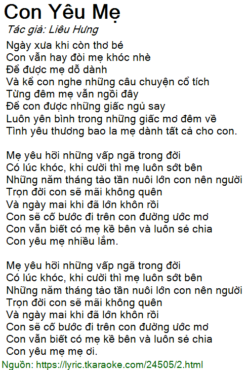 Con Yêu Mẹ - Liêu Hưng