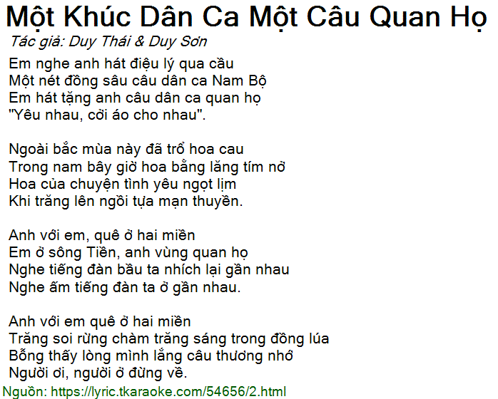 Một Khúc Dân Ca Một Câu Quan Họ - Quang Linh