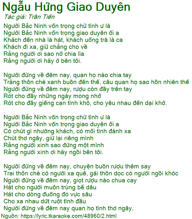 Ngẫu Hứng Giao Duyên (Người Bắc Ninh vốn trọng chữ tình) - Trọng Tấn