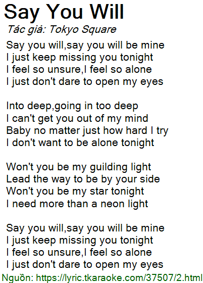 Say You Will - Tokyo Square